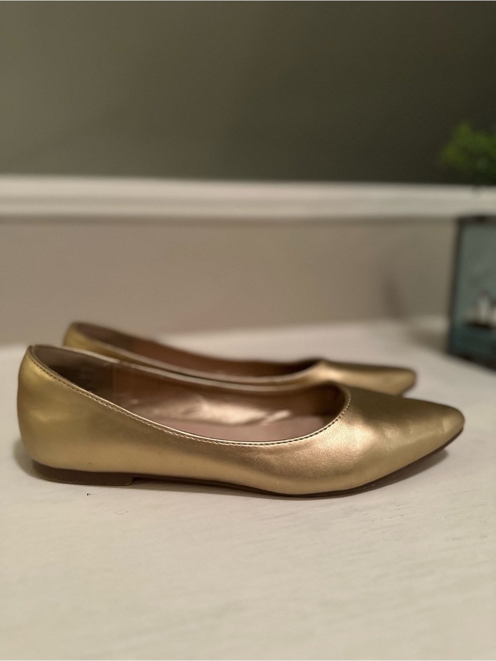 Gold Pointed Toe Women's Ballet Flats